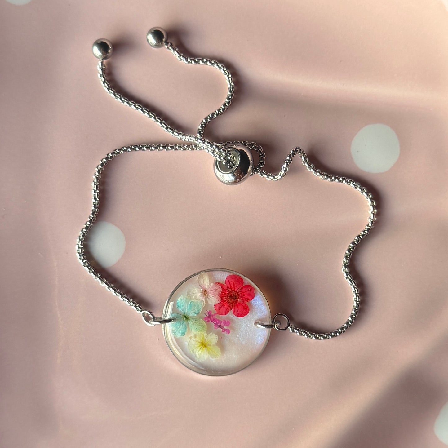 Bracelet réglable en acier inoxydable & fleurs naturelles séchées 🌸