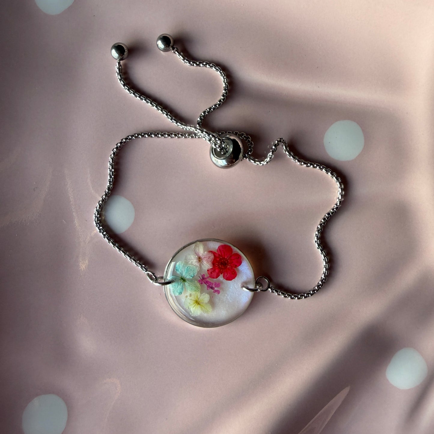 Bracelet réglable en acier inoxydable & fleurs naturelles séchées 🌸
